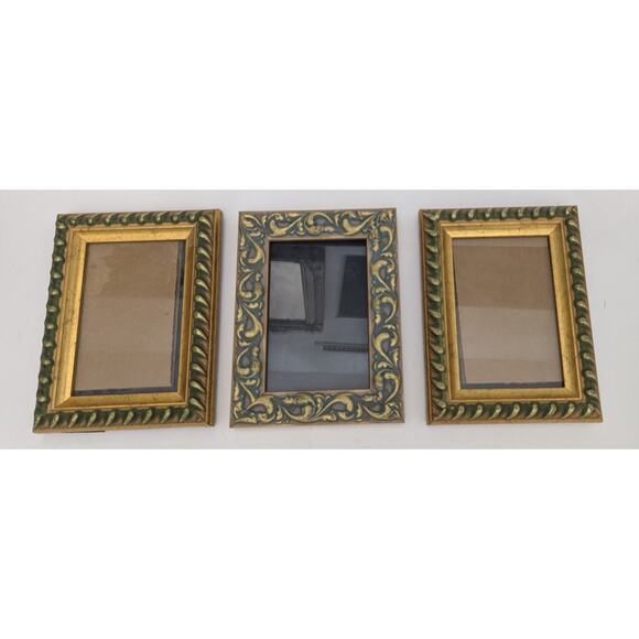Lot 3 Vintage Gold Green Photo Frames Ornate Design Verdigris For 3.5 X 5.5" Art - Picture 1 of 8